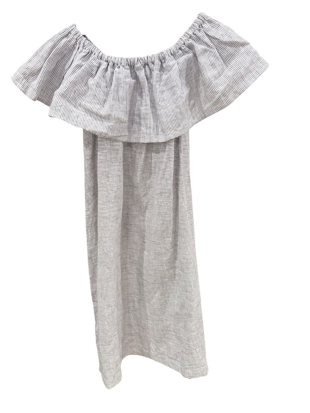 House of Pom Easy Linen Off Shoulder Dress XS Denim Stripe NWT Summer Prep